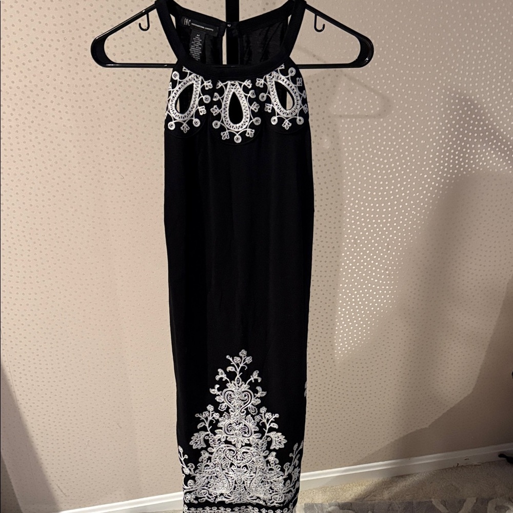 INC International Concepts Black Dress with White Embroidery